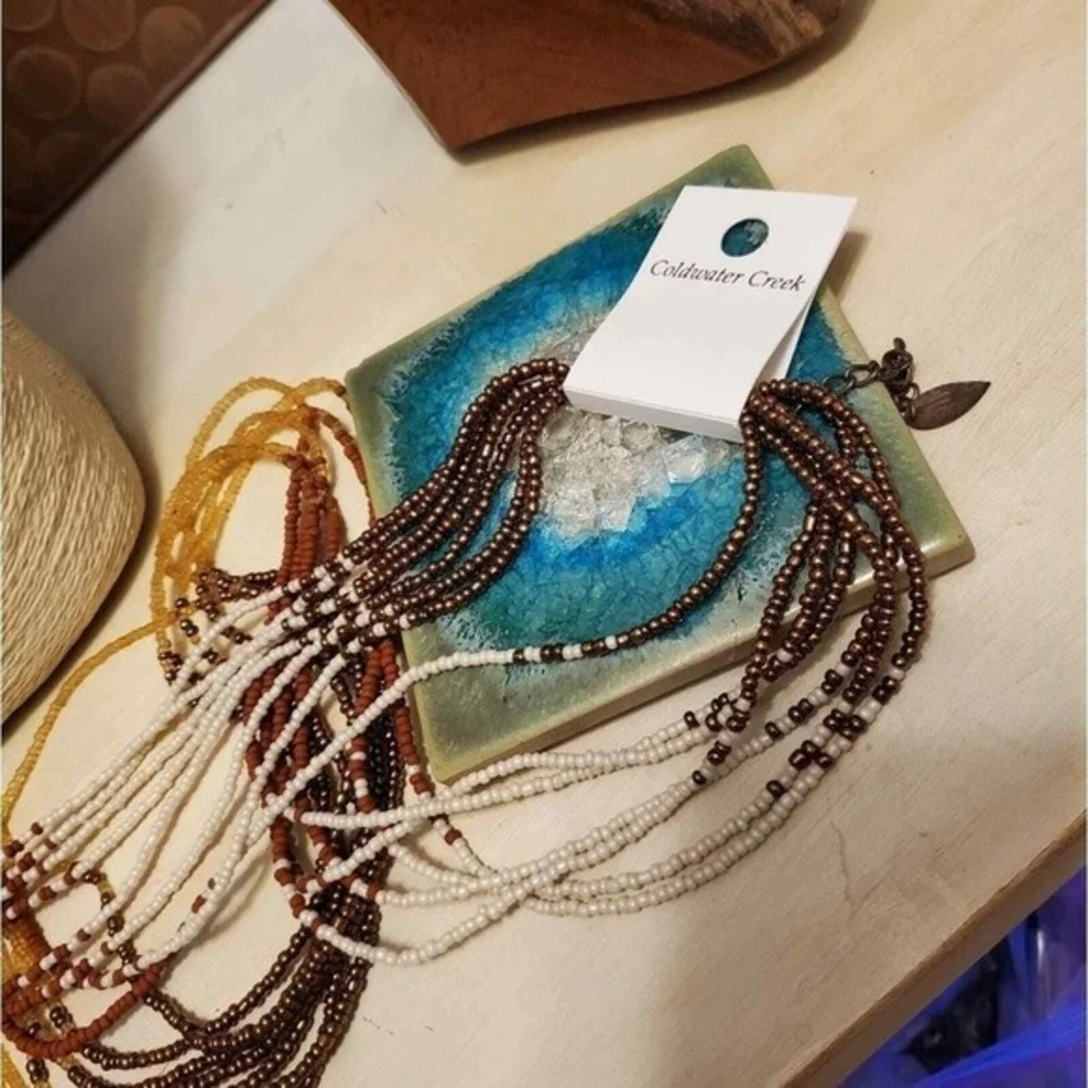 Coldwater creek neutrals Western multi strand seed bead boho‎ necklace new!!!